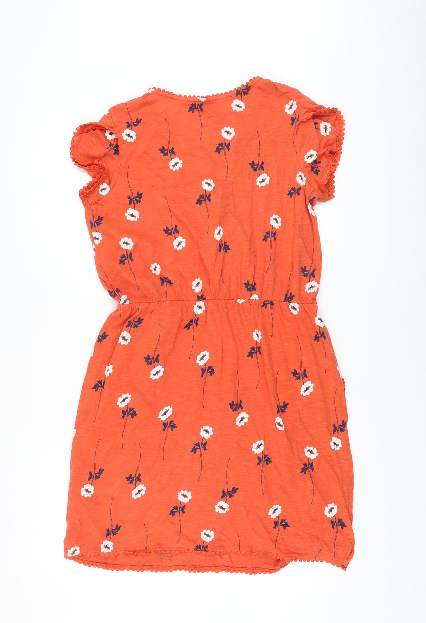 NEXT Womens Orange Floral Cotton A-Line Size 14 V-Neck Pullover