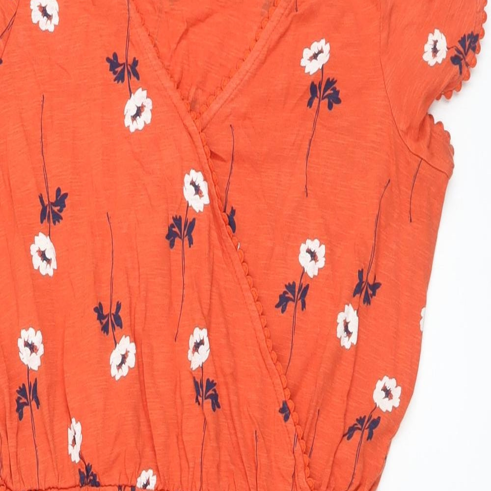 NEXT Womens Orange Floral Cotton A-Line Size 14 V-Neck Pullover