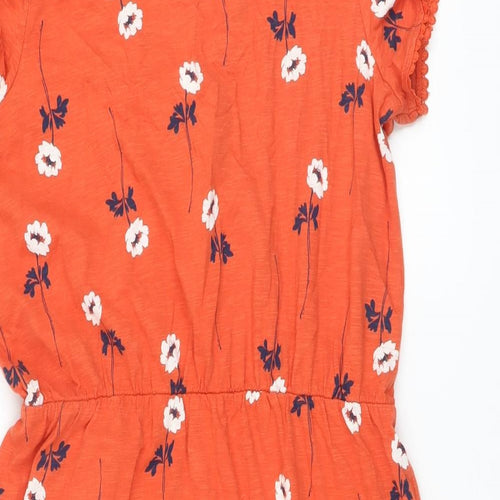 NEXT Womens Orange Floral Cotton A-Line Size 14 V-Neck Pullover
