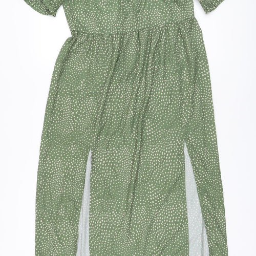 Missguided Womens Green Polka Dot Polyester A-Line Size 12 Round Neck Zip