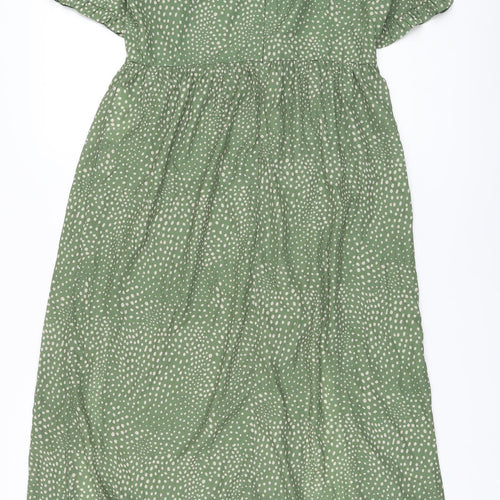Missguided Womens Green Polka Dot Polyester A-Line Size 12 Round Neck Zip