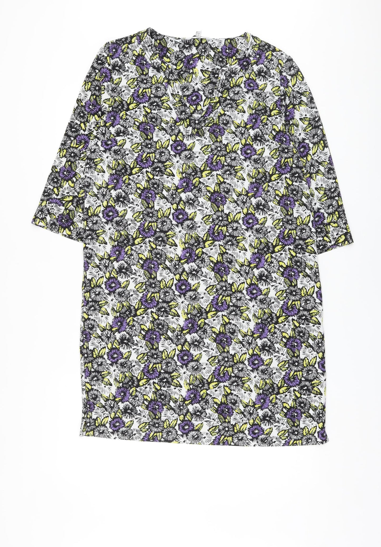 NEXT Womens Multicoloured Floral Polyester A-Line Size 12 V-Neck Pullover