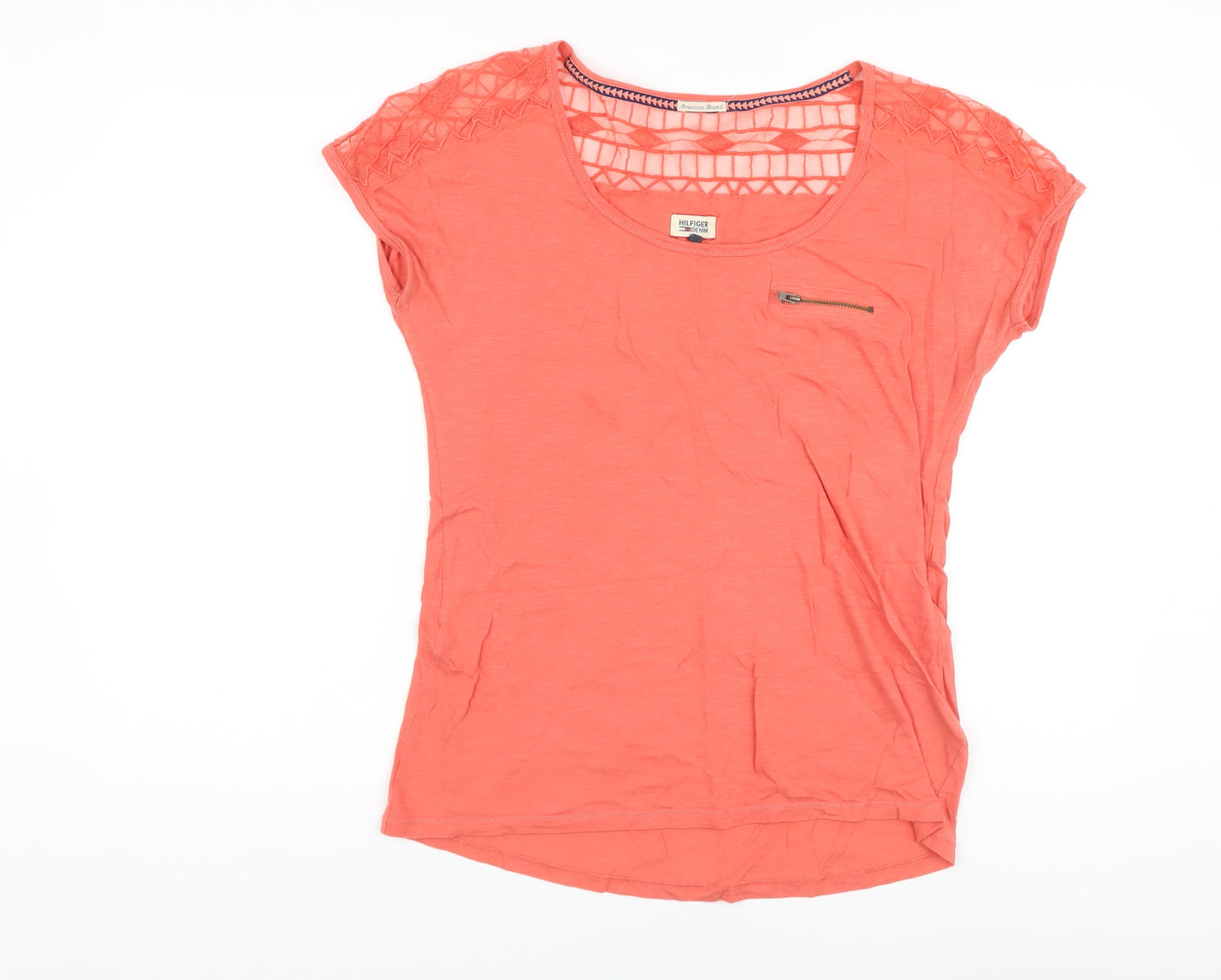 Tommy Hilfiger Womens Orange Cotton Basic T-Shirt Size S Round Neck