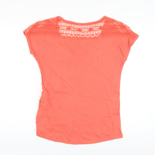 Tommy Hilfiger Womens Orange Cotton Basic T-Shirt Size S Round Neck