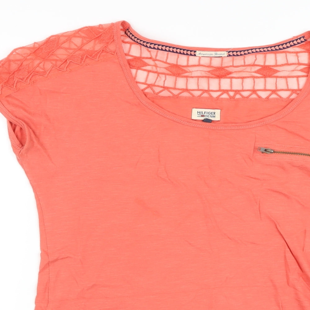 Tommy Hilfiger Womens Orange Cotton Basic T-Shirt Size S Round Neck
