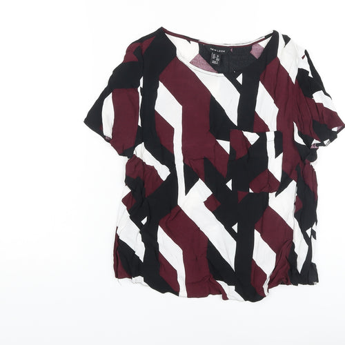 New Look Womens Multicoloured Geometric Viscose Basic Blouse Size 10 Crew Neck