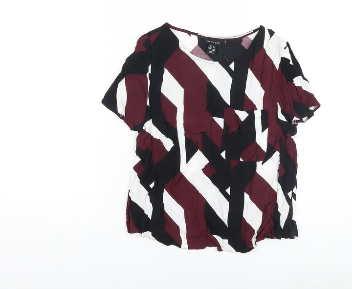 New Look Womens Multicoloured Geometric Viscose Basic Blouse Size 10 Crew Neck