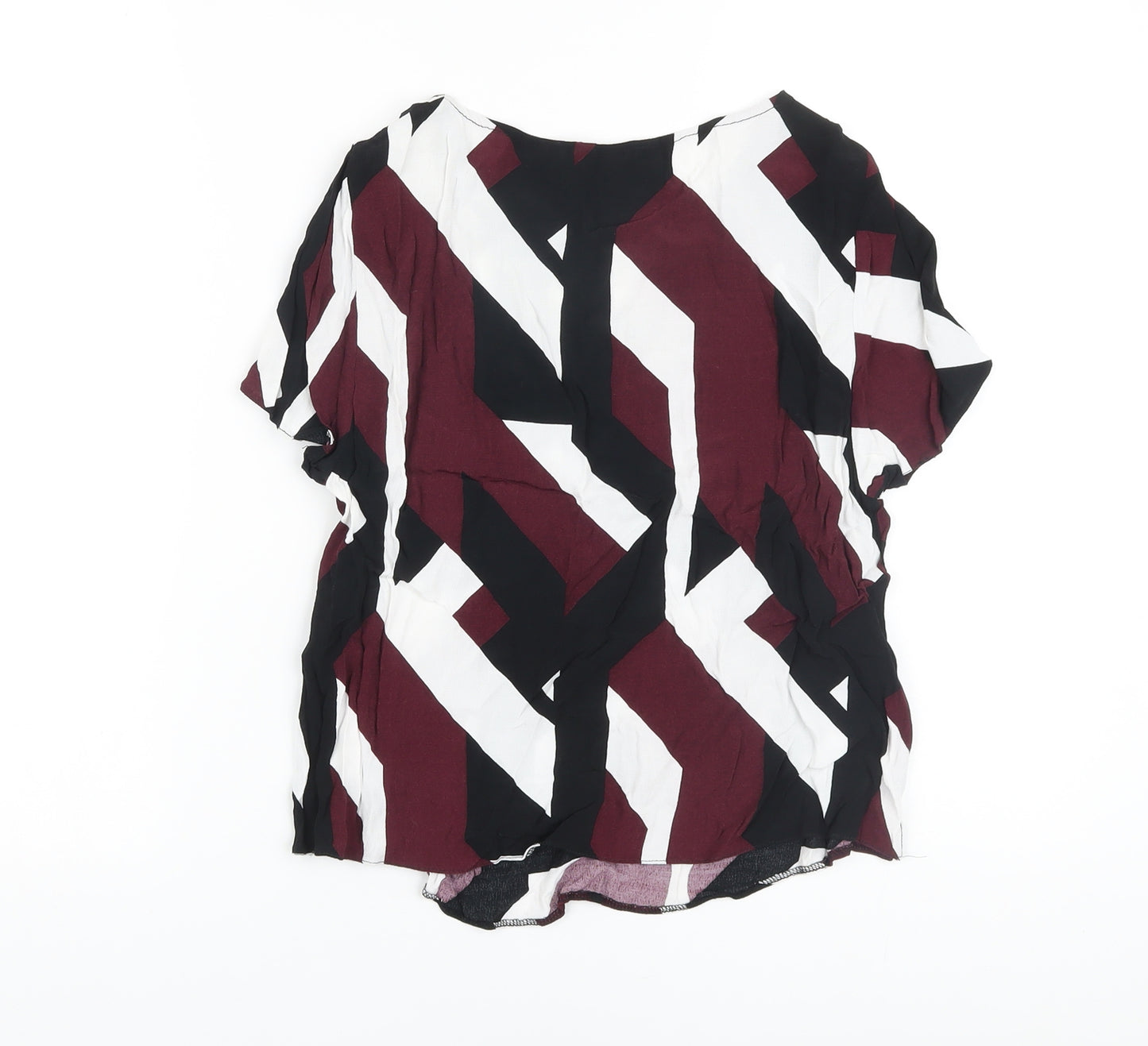 New Look Womens Multicoloured Geometric Viscose Basic Blouse Size 10 Crew Neck