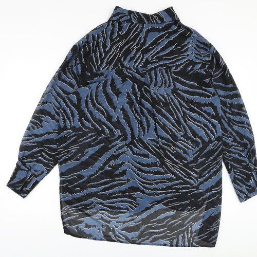 Topshop Womens Blue Animal Print Polyester Basic Blouse Size 6 Collared