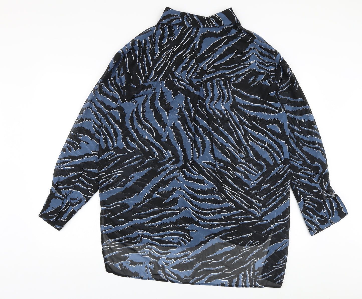 Topshop Womens Blue Animal Print Polyester Basic Blouse Size 6 Collared