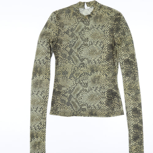 & Other Stories Womens Green Animal Print Polyester Basic Blouse Size 8 Mock Neck