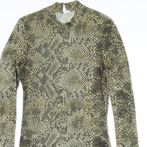 & Other Stories Womens Green Animal Print Polyester Basic Blouse Size 8 Mock Neck