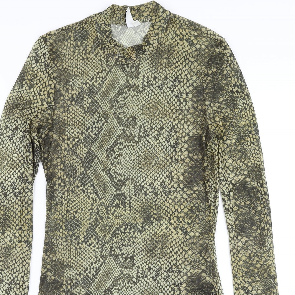 & Other Stories Womens Green Animal Print Polyester Basic Blouse Size 8 Mock Neck