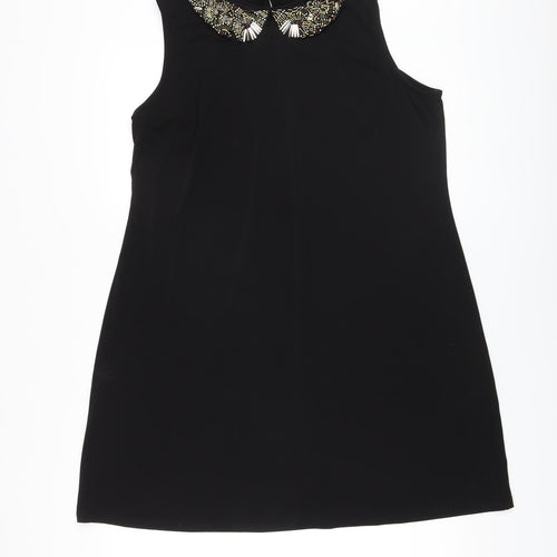 Wallis Womens Black Polyester A-Line Size L Collared Button