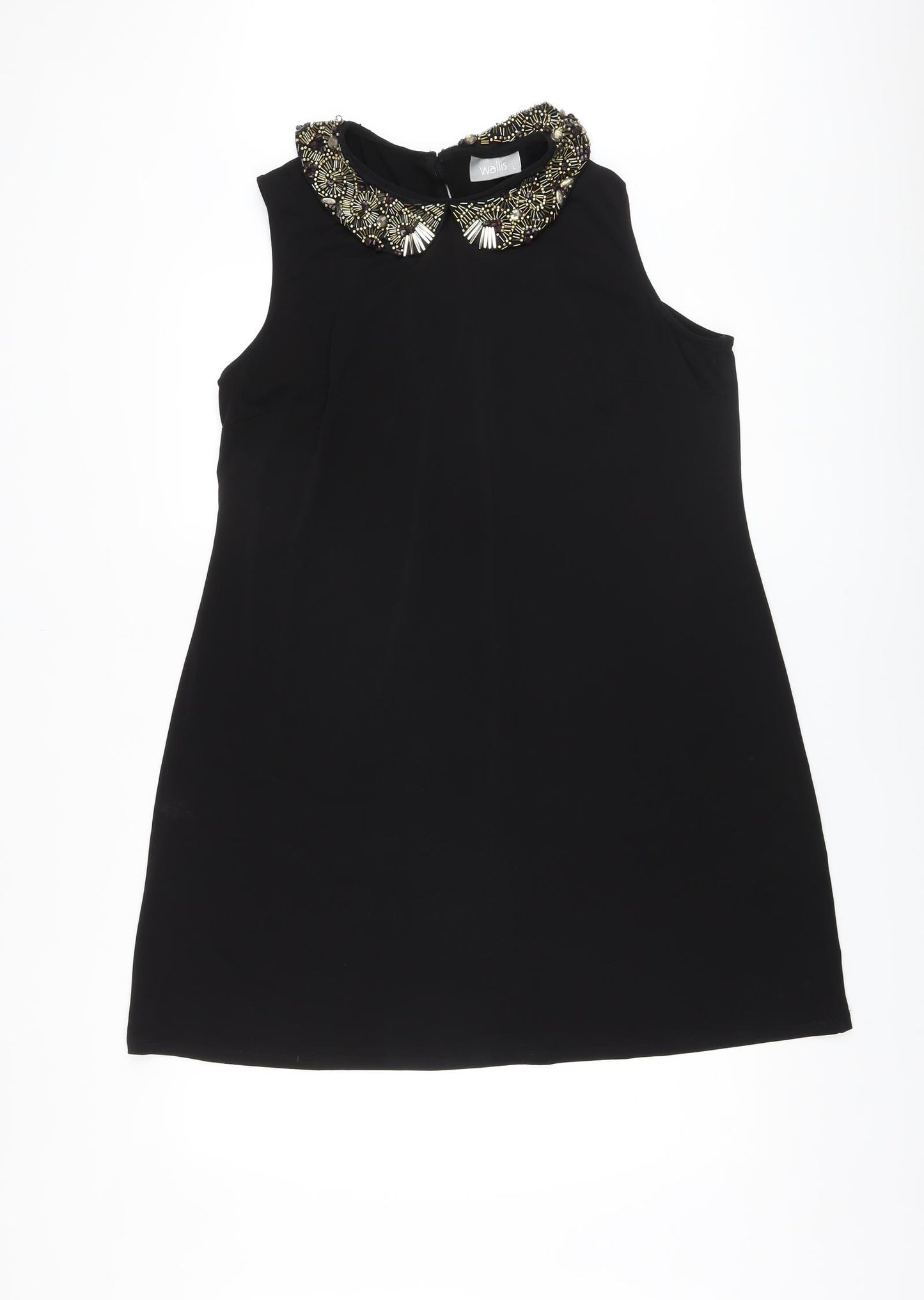 Wallis Womens Black Polyester A-Line Size L Collared Button