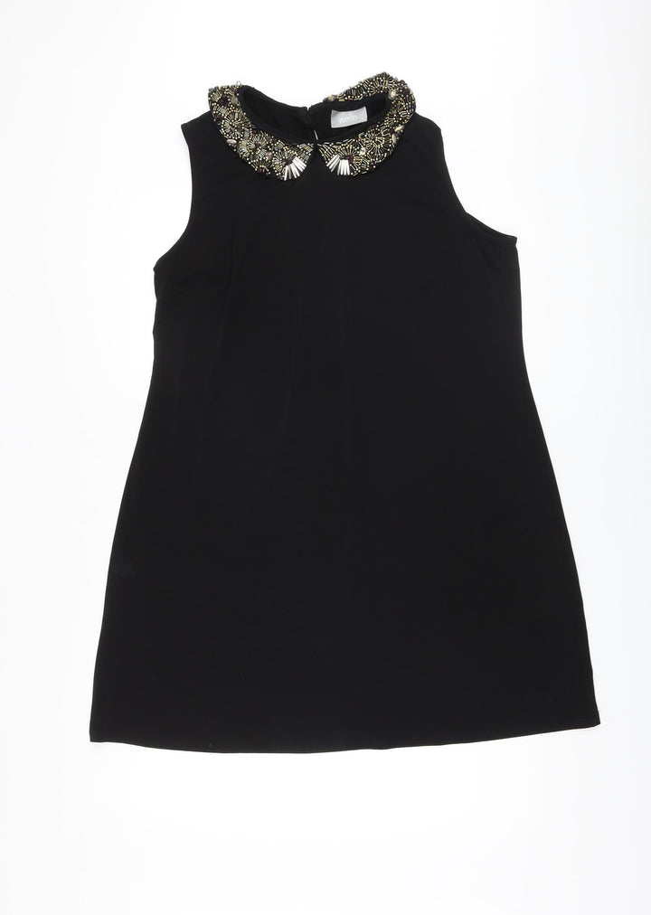 Wallis Womens Black Polyester A-Line Size L Collared Button