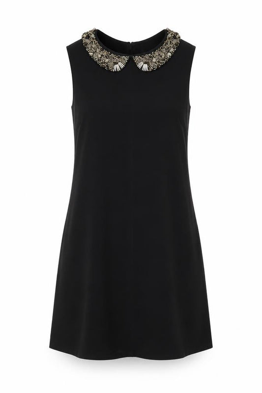 Front view of Wallis women’s black polyester a-line, size L, collared button