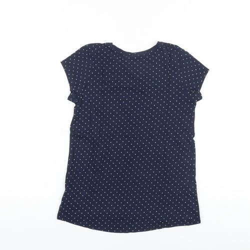 H&M Girls Blue Polka Dot Cotton Basic T-Shirt Size 9-10 Years Crew Neck Pullover