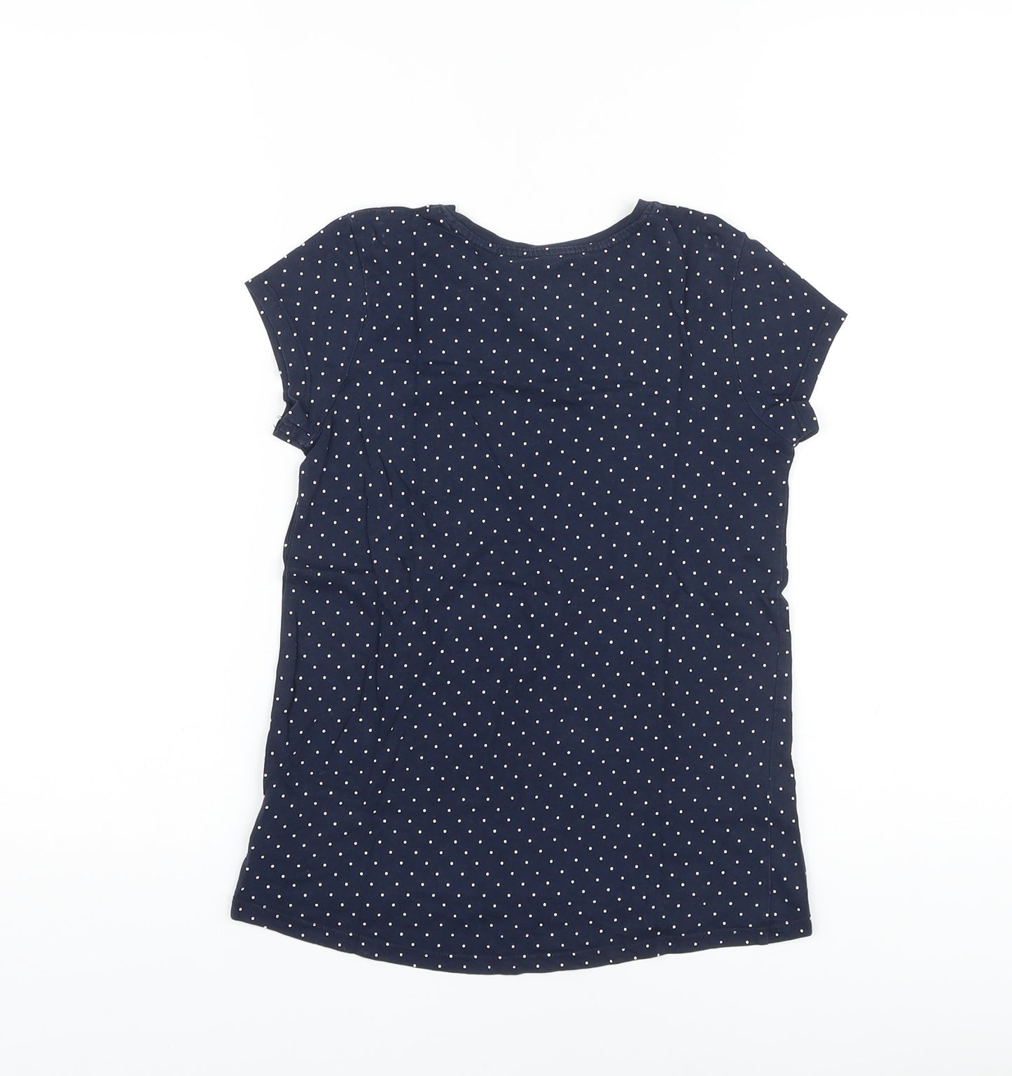 H&M Girls Blue Polka Dot Cotton Basic T-Shirt Size 9-10 Years Crew Neck Pullover