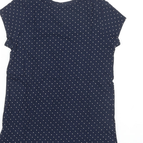 H&M Girls Blue Polka Dot Cotton Basic T-Shirt Size 9-10 Years Crew Neck Pullover