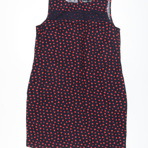 NEXT Womens Blue Geometric Linen A-Line Size 12 Round Neck Button