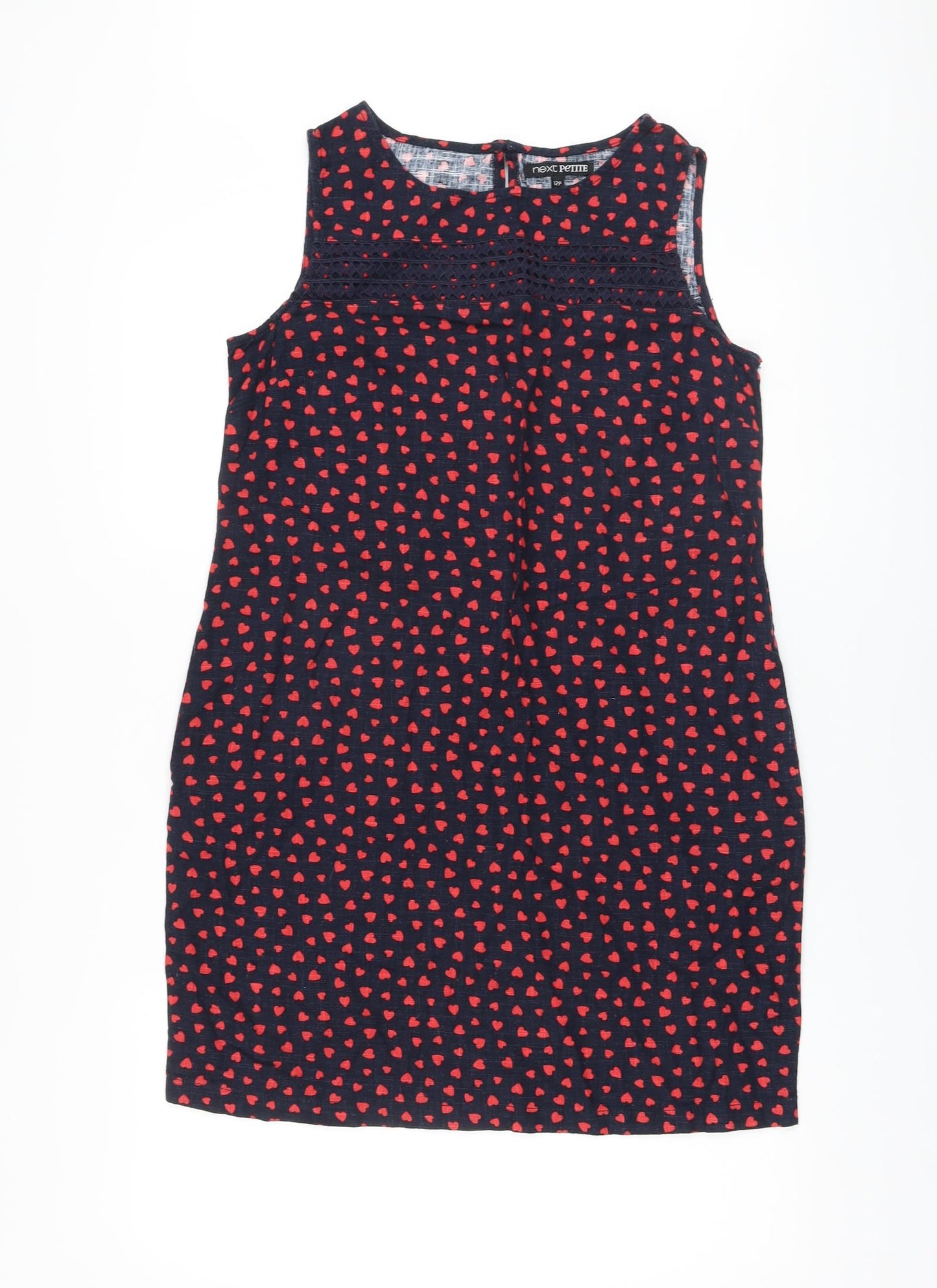 NEXT Womens Blue Geometric Linen A-Line Size 12 Round Neck Button