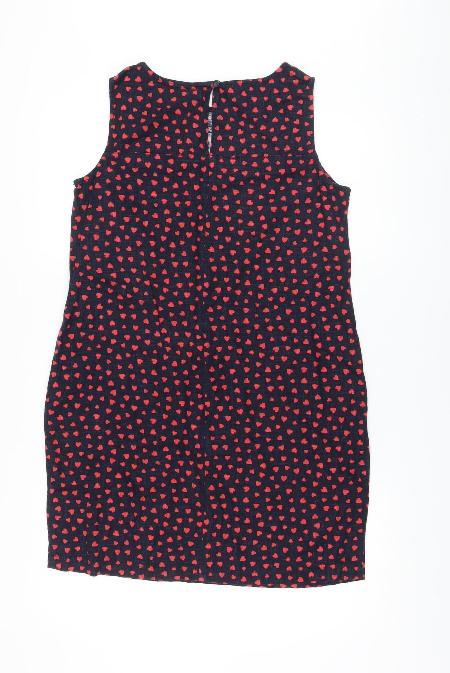 NEXT Womens Blue Geometric Linen A-Line Size 12 Round Neck Button