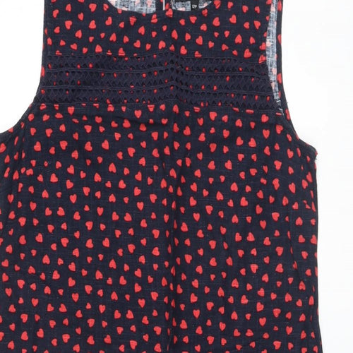 NEXT Womens Blue Geometric Linen A-Line Size 12 Round Neck Button
