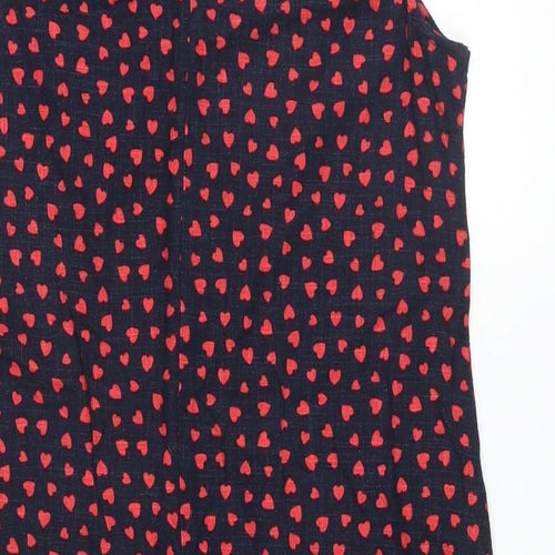 NEXT Womens Blue Geometric Linen A-Line Size 12 Round Neck Button