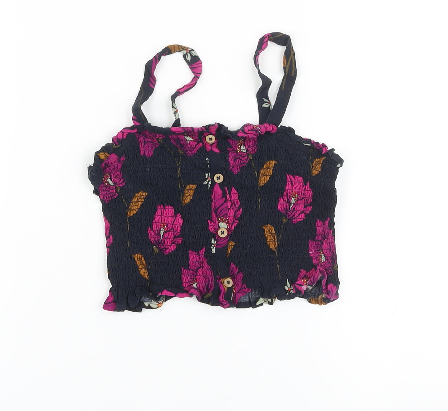 NEXT Girls Multicoloured Floral Vinyl Cropped T-Shirt Size 9 Years Square Neck Pullover