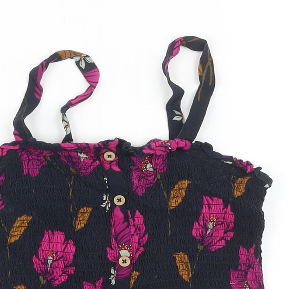NEXT Girls Multicoloured Floral Vinyl Cropped T-Shirt Size 9 Years Square Neck Pullover