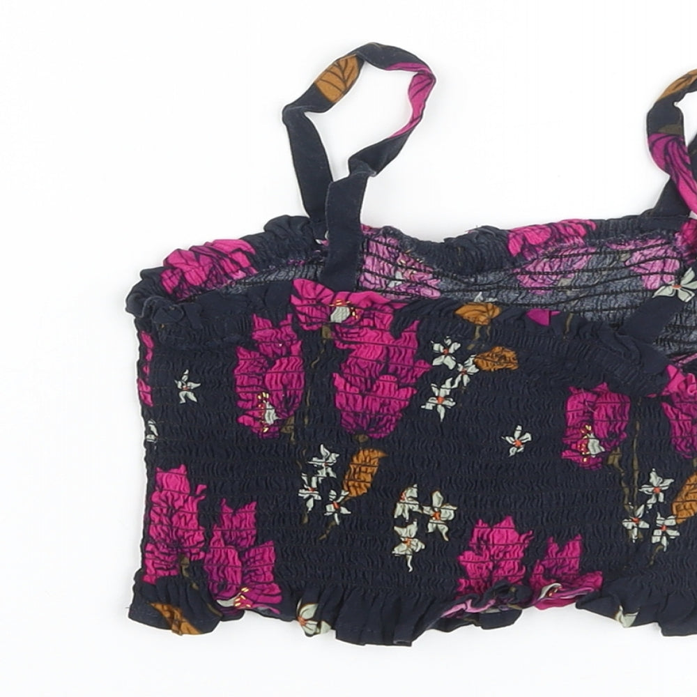 NEXT Girls Multicoloured Floral Vinyl Cropped T-Shirt Size 9 Years Square Neck Pullover