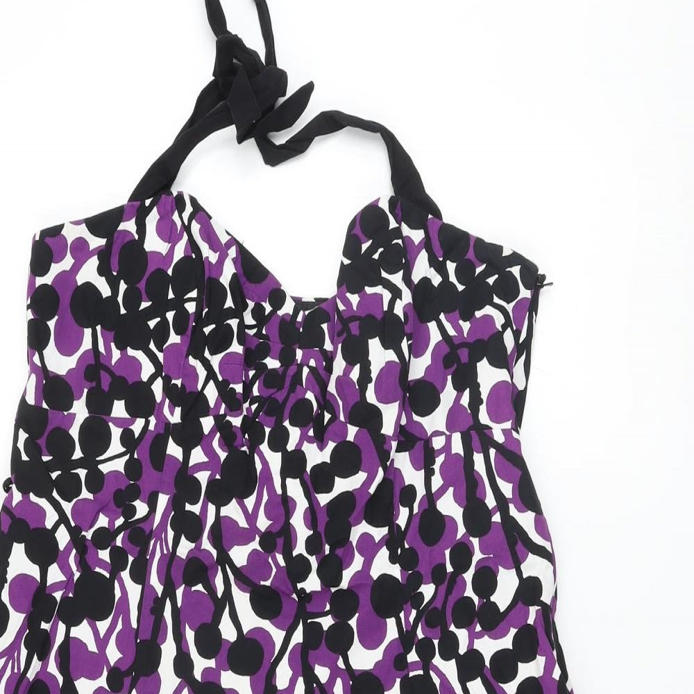 RJR.John Rocha Womens Black Geometric Cotton A-Line Size 16 Sweetheart Zip