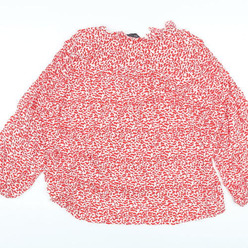 Marks and Spencer Womens Red Animal Print Viscose Basic Blouse Size 22 V-Neck