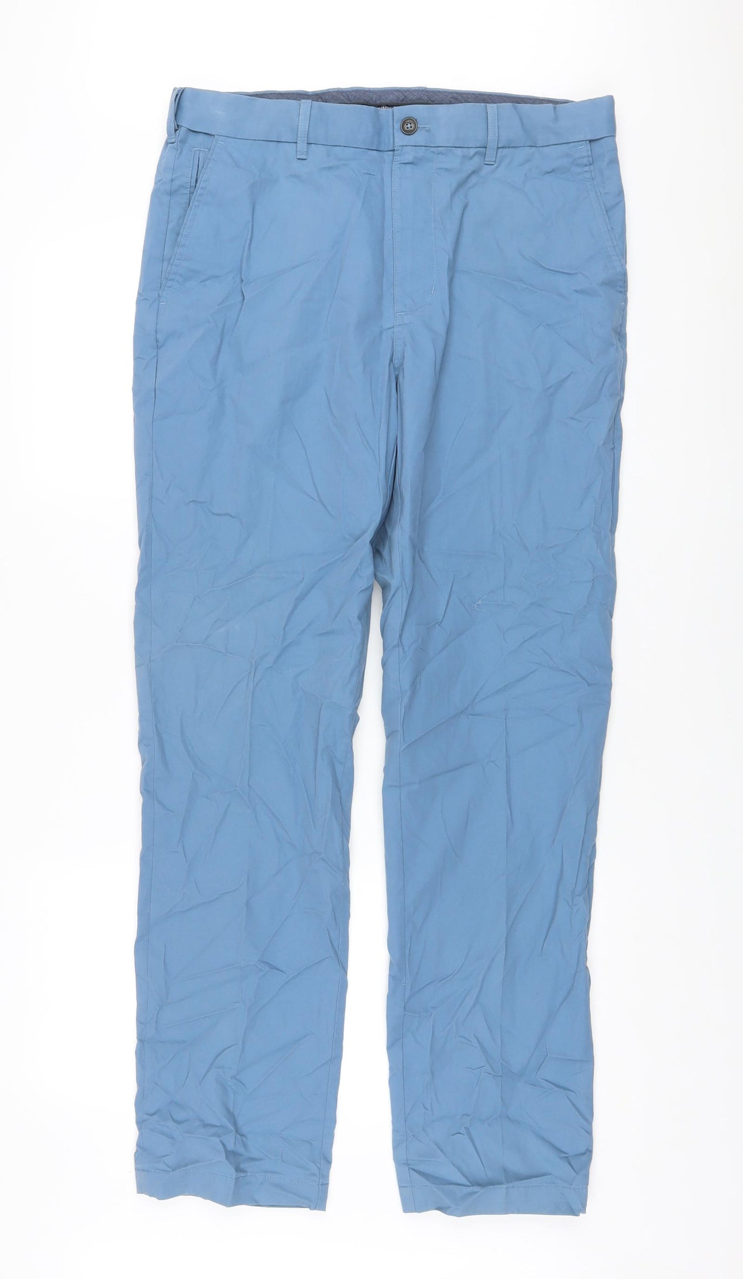Blue Harbour Mens Blue Cotton Trousers Size 34 in L33 in Regular Button