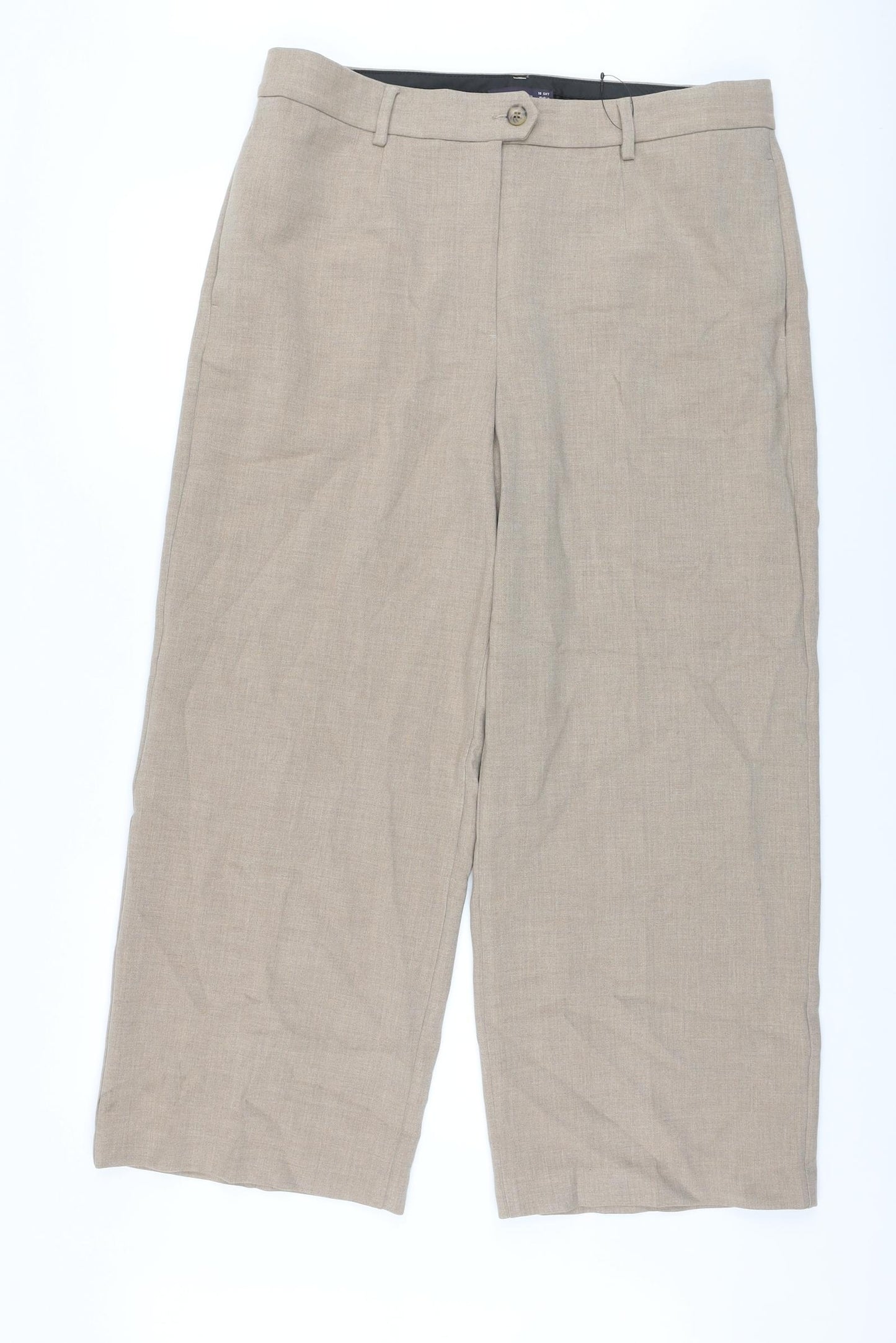 Marks and Spencer Womens Beige Polyester Trousers Size 18 L28 in Regular Button