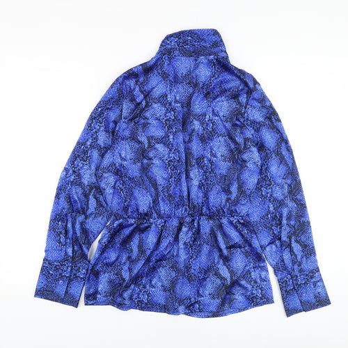 Marks and Spencer Womens Blue Animal Print Polyester Basic Blouse Size 12 V-Neck