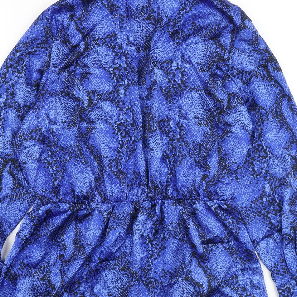Marks and Spencer Womens Blue Animal Print Polyester Basic Blouse Size 12 V-Neck