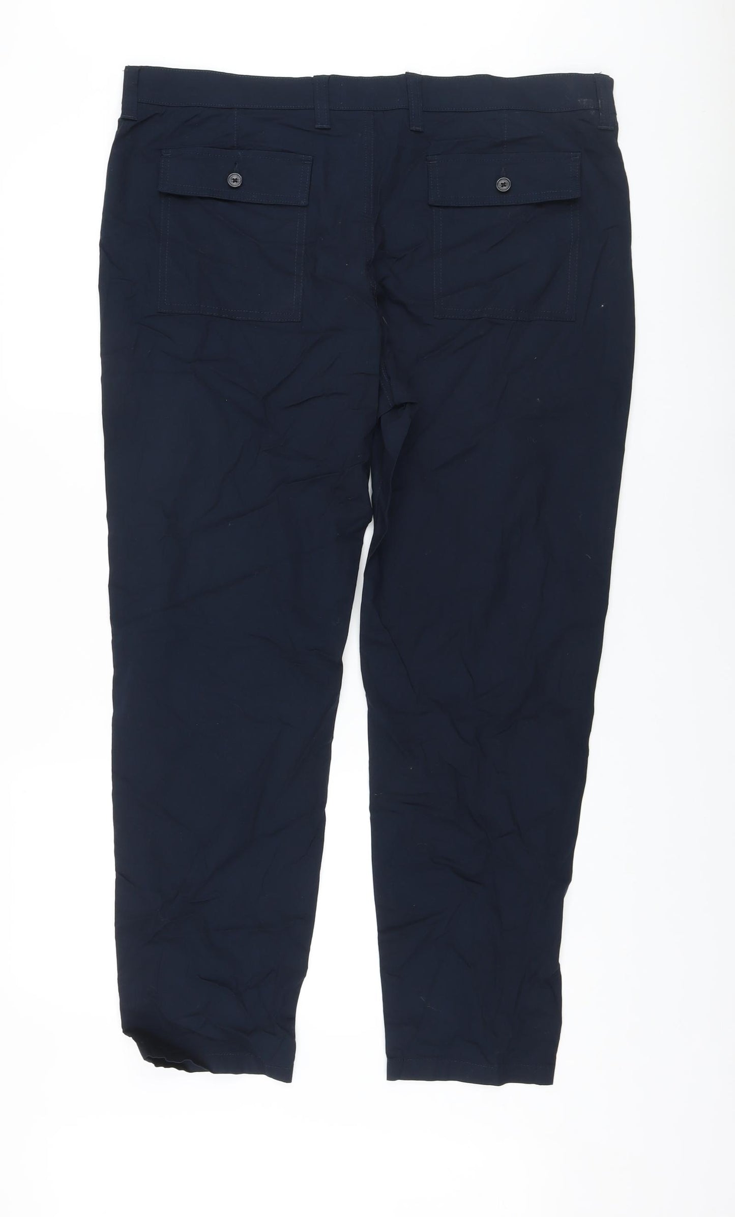 Marks and Spencer Mens Blue Cotton Trousers Size 40 in L31 in Regular Button
