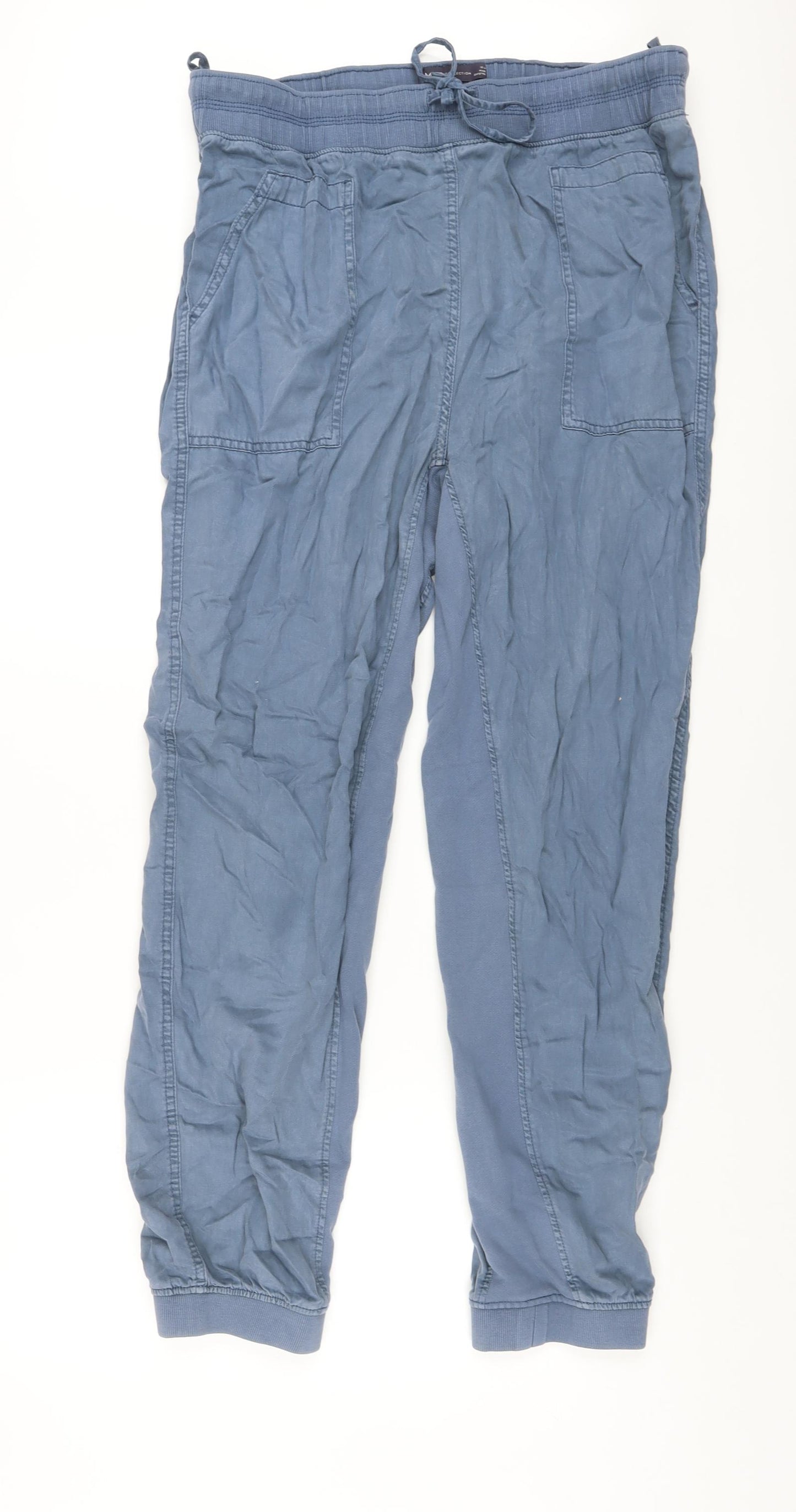 Marks and Spencer Womens Blue Lyocell Jogger Trousers Size 16 L30 in Regular Drawstring