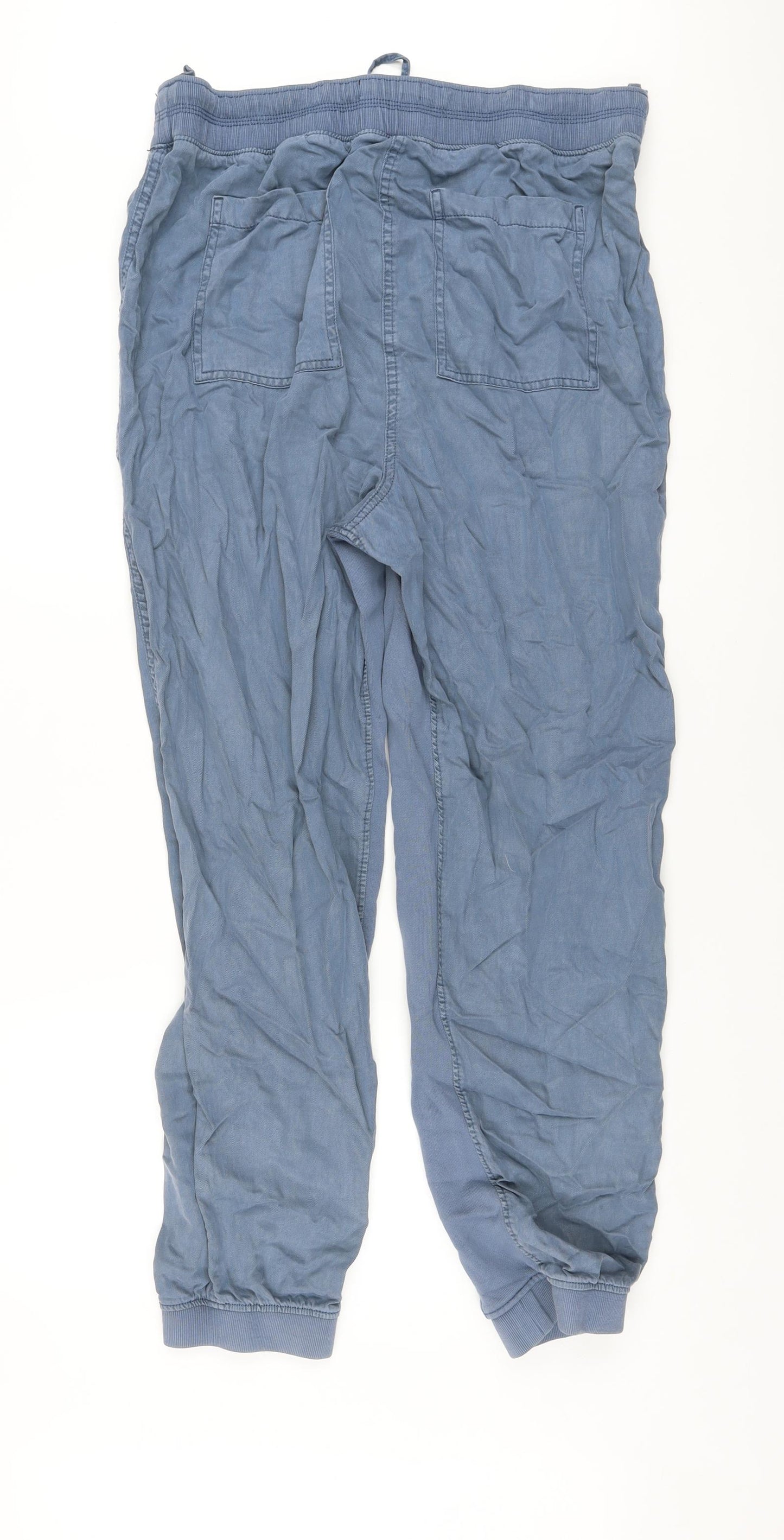 Marks and Spencer Womens Blue Lyocell Jogger Trousers Size 16 L30 in Regular Drawstring