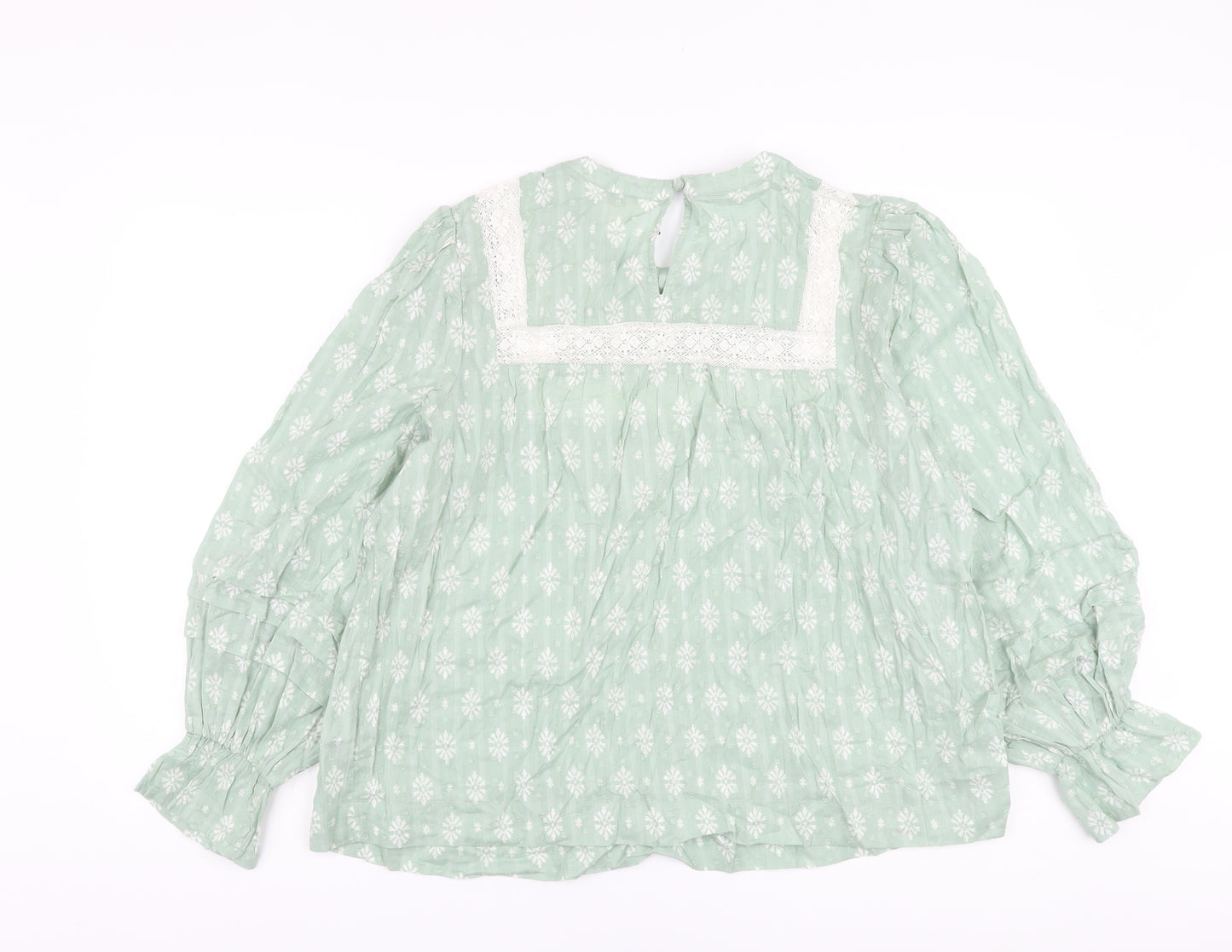 Per Una Womens Green Floral Cotton Basic Blouse Size 16 Round Neck