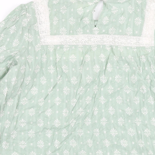 Per Una Womens Green Floral Cotton Basic Blouse Size 16 Round Neck