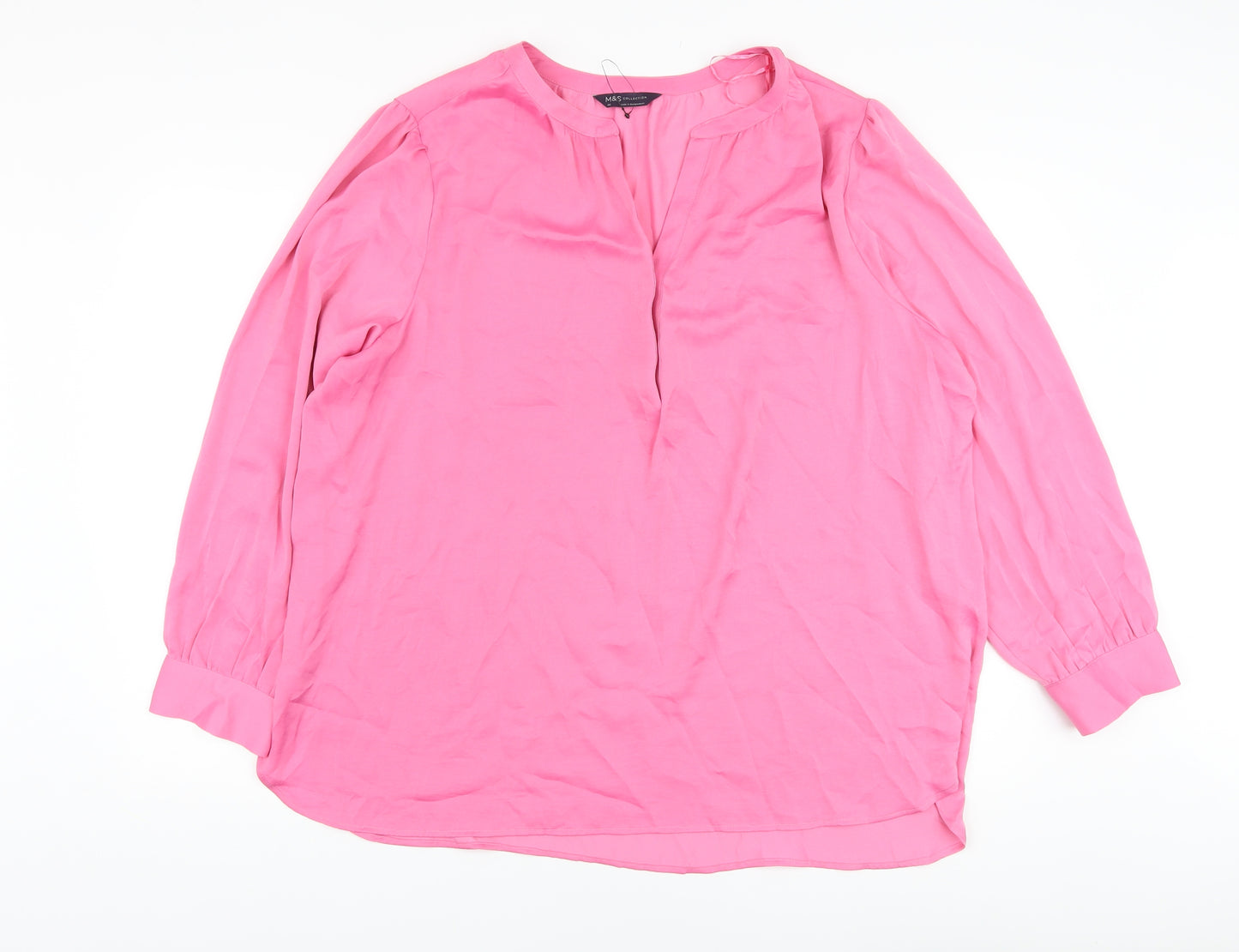 Marks and Spencer Womens Pink Polyester Basic Blouse Size 20 V-Neck