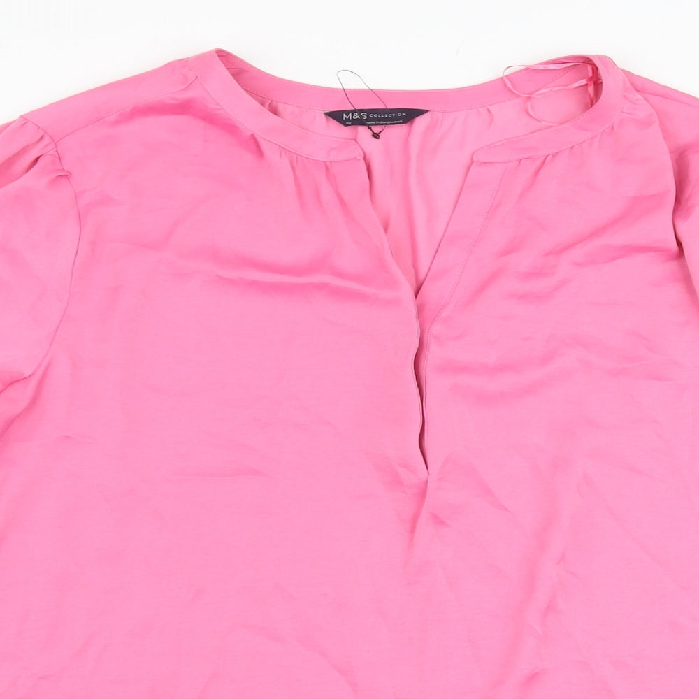Marks and Spencer Womens Pink Polyester Basic Blouse Size 20 V-Neck
