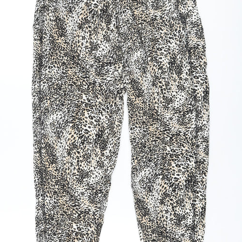 Marks and Spencer Womens Beige Animal Print Viscose Trousers Size 6 L26 in Regular
