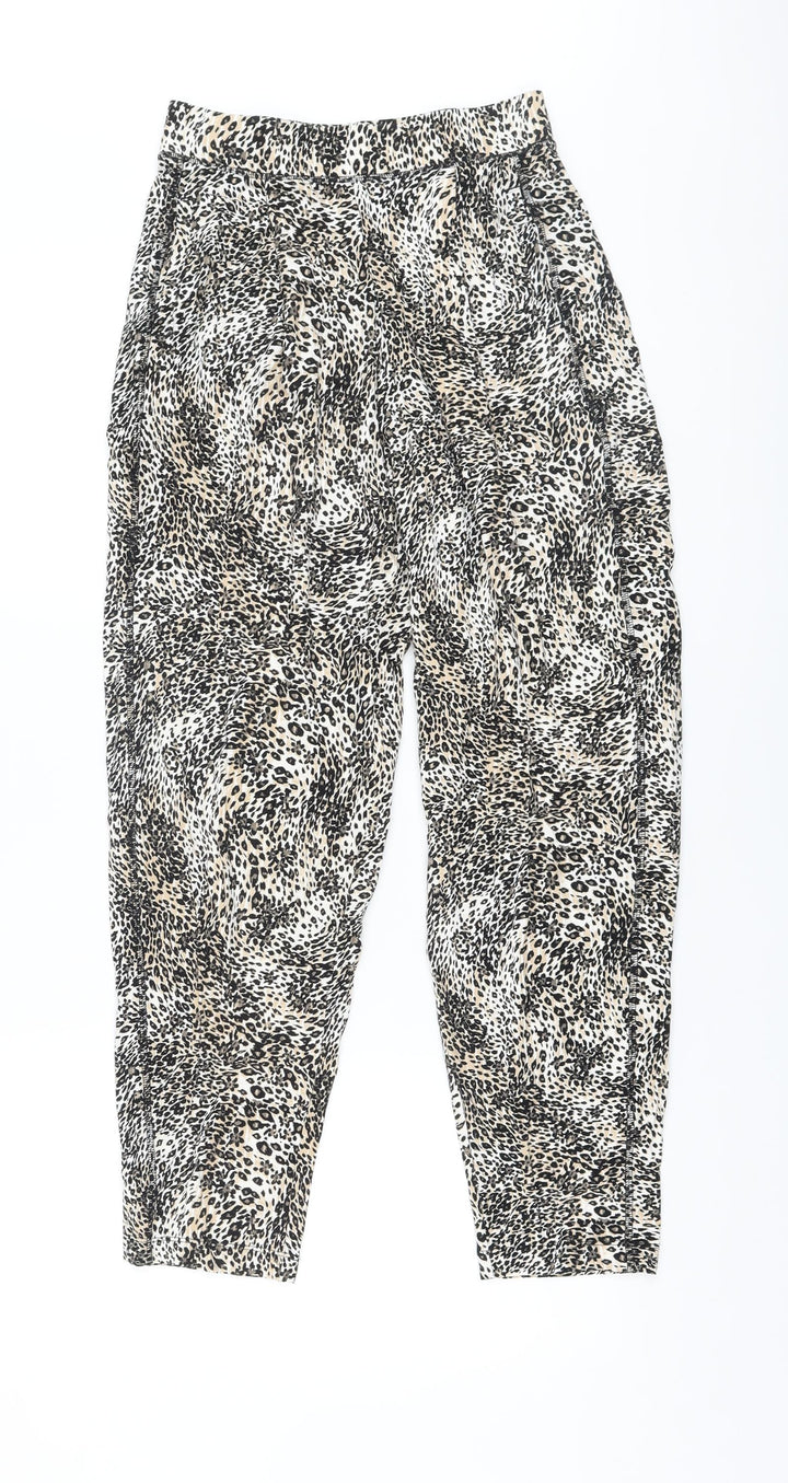 Marks and Spencer Womens Beige Animal Print Viscose Trousers Size 6 L26 in Regular