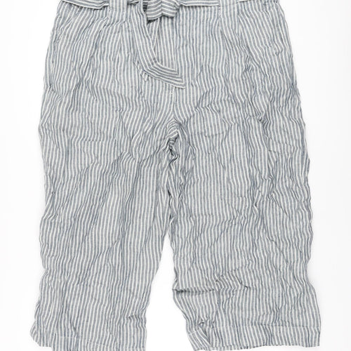 Marks and Spencer Womens Grey Striped Linen Trousers Size 20 L21 in Regular Button