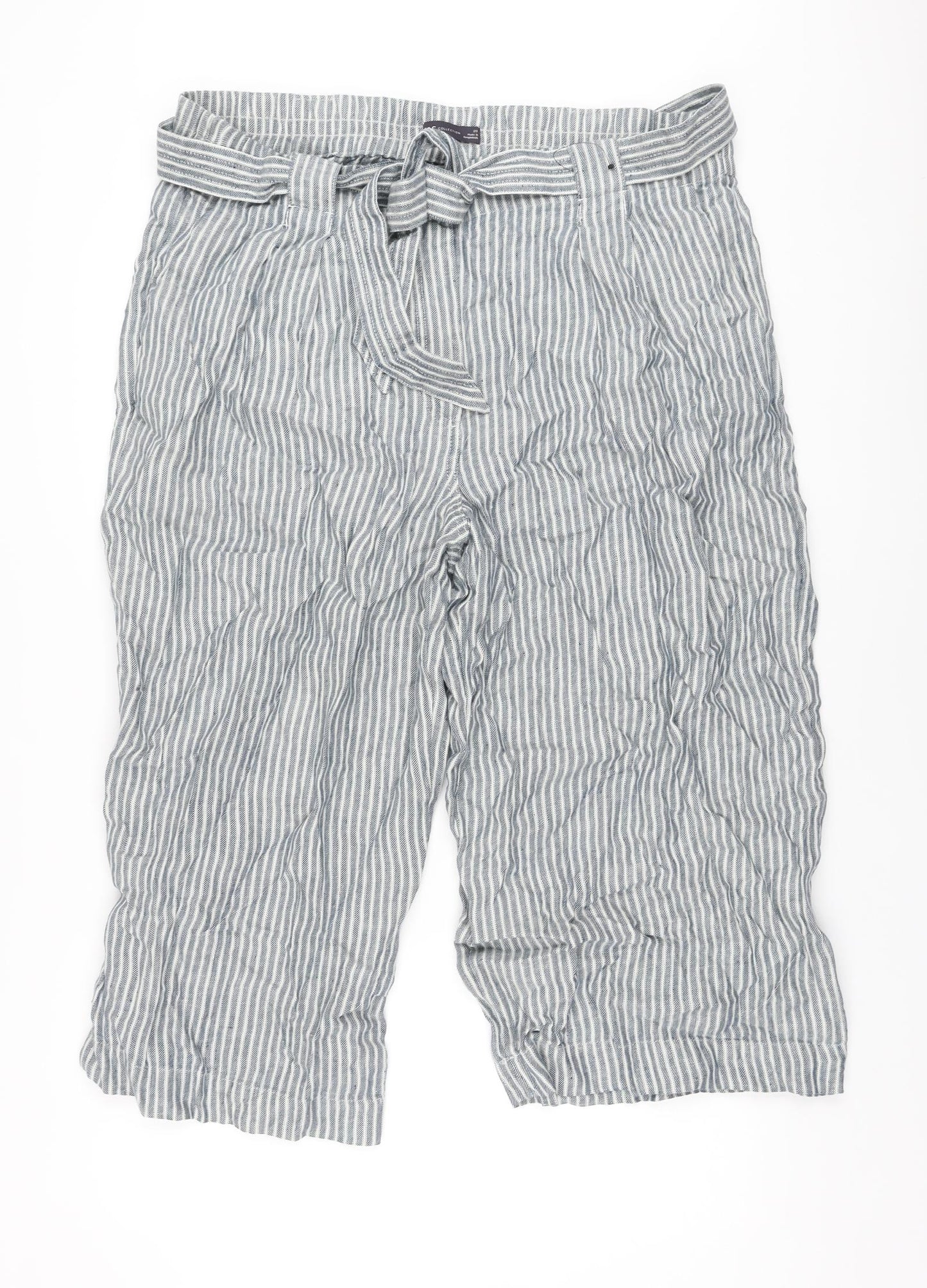Marks and Spencer Womens Grey Striped Linen Trousers Size 20 L21 in Regular Button