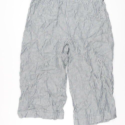 Marks and Spencer Womens Grey Striped Linen Trousers Size 20 L21 in Regular Button